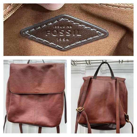FOSSIL brown Leather Claire Backpack Top Handle Purse Handbag SHB1932213 - Picture 1 of 9